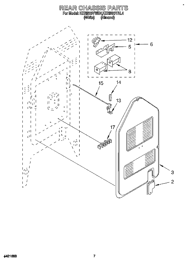 REAR CHASSIS Diagram and Parts List for KERI500YWH4  KitchenAid Range