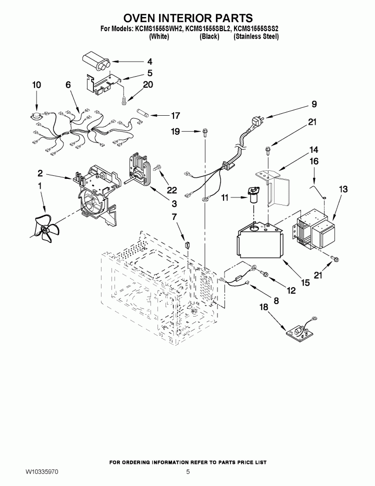 OVEN INTERIOR PARTS Diagram and Parts List for KCMS1555SBL2  KitchenAid Microwave
