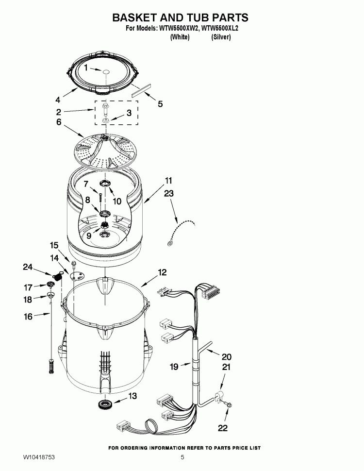 BASKET AND TUB PARTS Diagram and Parts List for WTW5500XL2  Whirlpool Washer