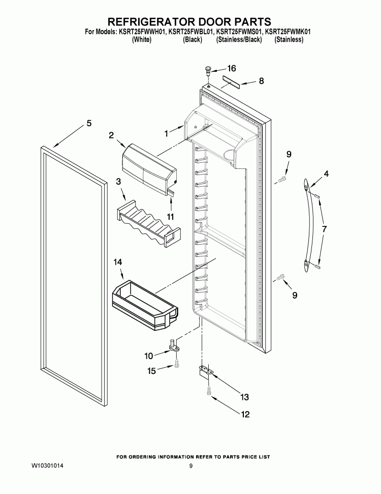REFRIGERATOR DOOR PARTS Diagram and Parts List for KSRT25FWMS01  KitchenAid Refrigerator