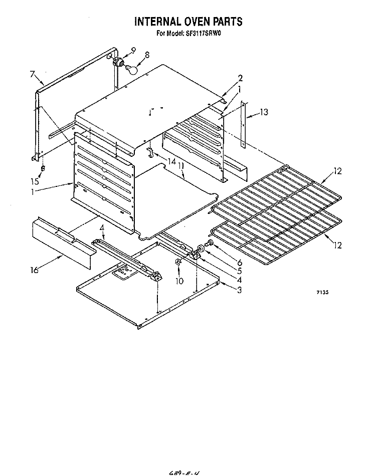 INTERNAL OVEN Diagram and Parts List for SF3117SRW0  Whirlpool Range