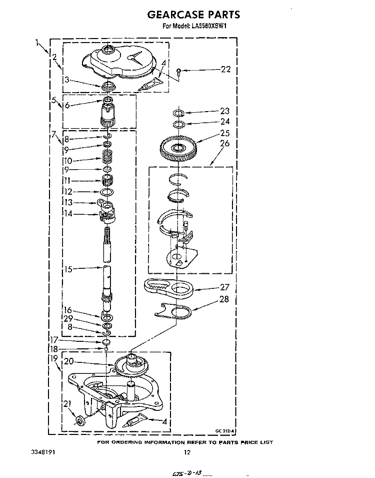 GEARCASE Diagram and Parts List for LA5580XSW1  Whirlpool Washer