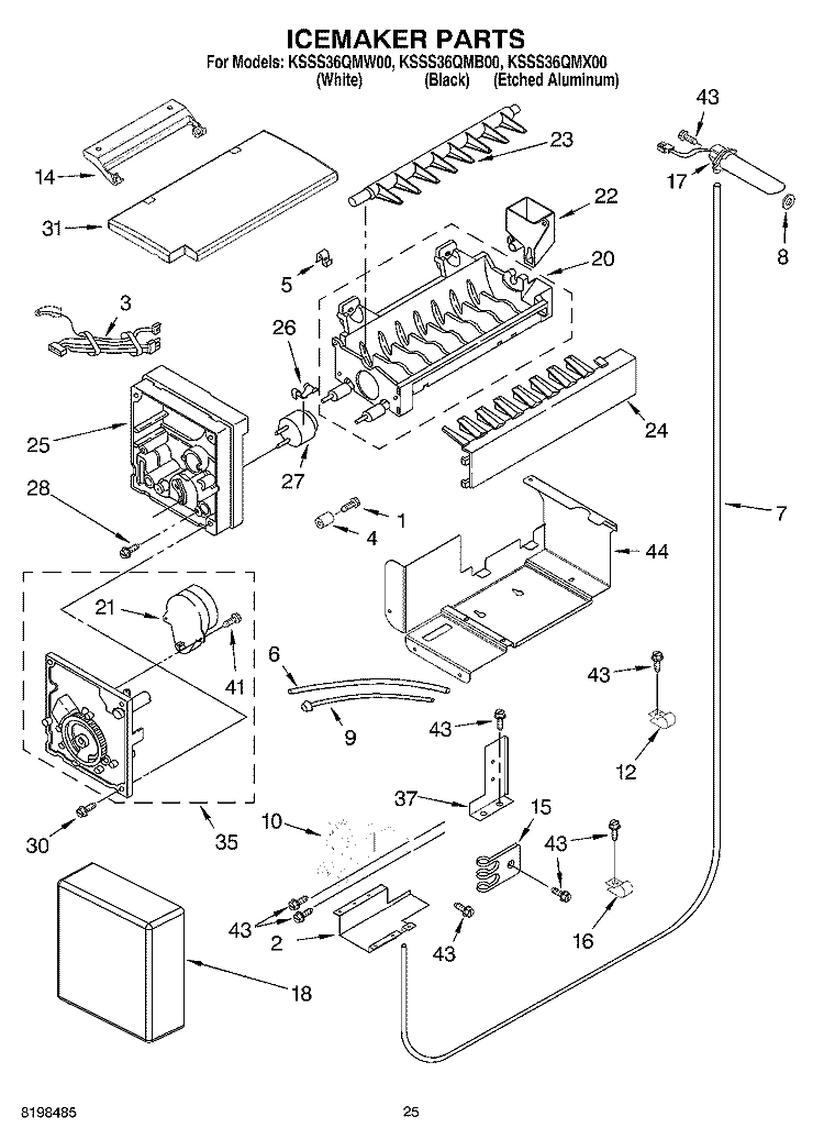 ICEMAKER PARTS Diagram and Parts List for KSSS36QMB00  KitchenAid Refrigerator