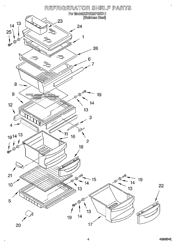 REFRIGERATOR SHELF Diagram and Parts List for KSRS22FGSS11  KitchenAid Refrigerator