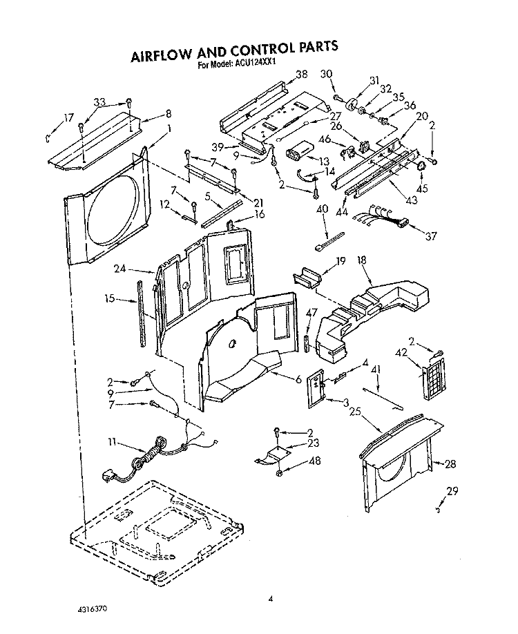 AIRFLOW AND CONTROL Diagram and Parts List for ACU124XX1  Whirlpool Air Conditioner