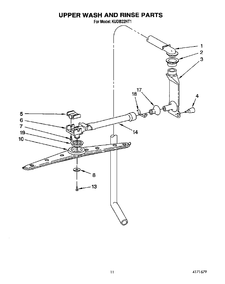 UPPER WASH AND RINSE Diagram and Parts List for KUDB22HT1  KitchenAid Dishwasher
