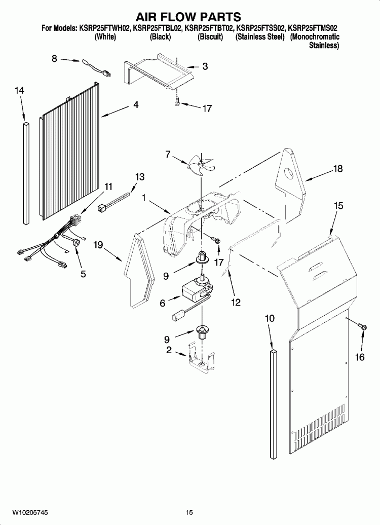 AIR FLOW PARTS Diagram and Parts List for KSRP25FTWH02  KitchenAid Refrigerator
