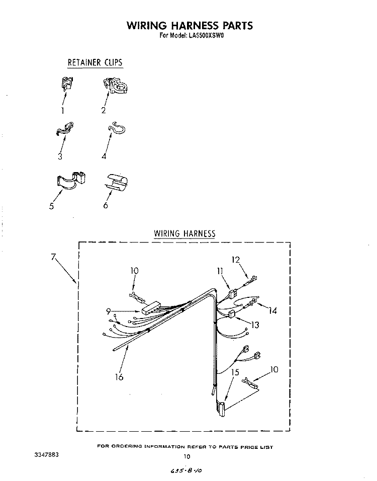 WIRING HARNESS Diagram and Parts List for LA5500XSW0  Whirlpool Washer