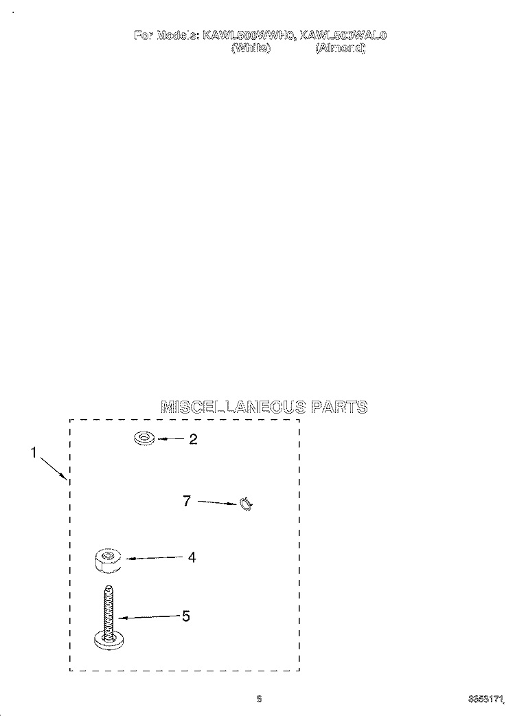 MISCELLANEOUS Diagram and Parts List for KAWL500WWH0  KitchenAid Washer