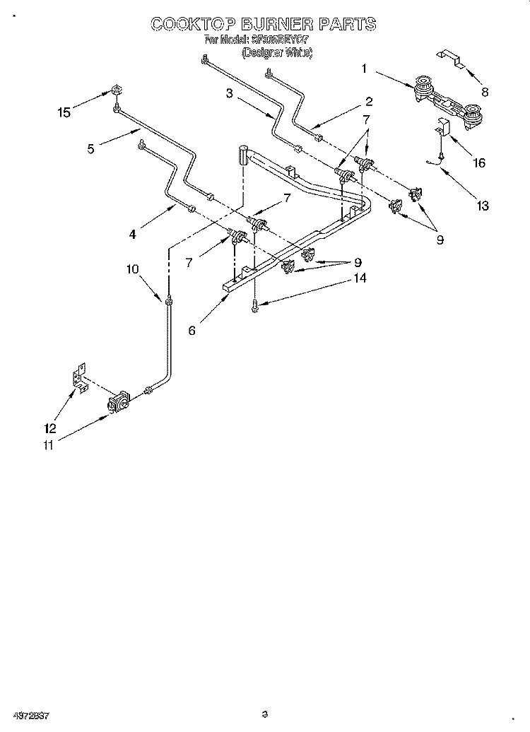 COOKTOP BURNER Diagram and Parts List for SF365BEYQ7  Whirlpool Range