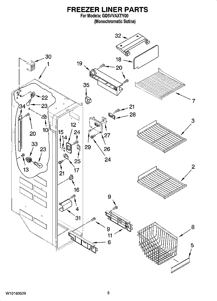 FREEZER LINER PARTS Diagram and Parts List for GD5VVAXTY00  Whirlpool Refrigerator