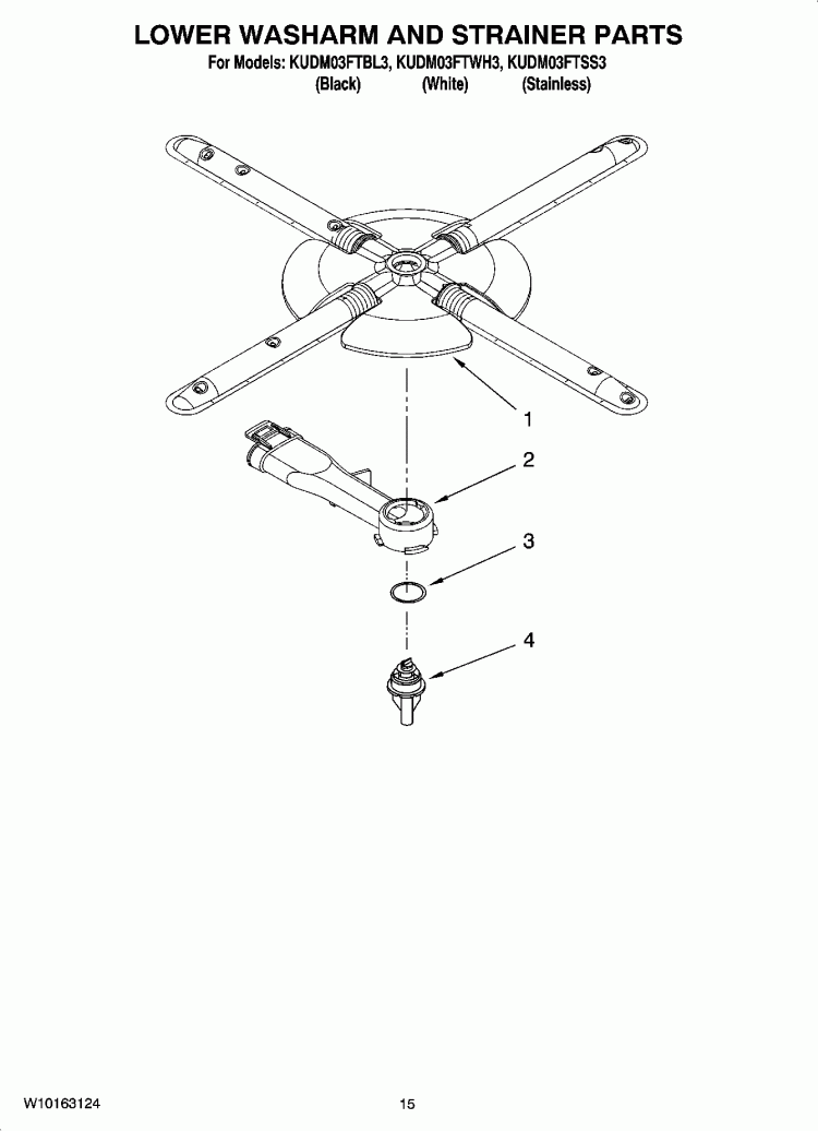 LOWER WASHARM AND STRAINER PARTS, OPTIONAL PARTS (NOT INCLUDED) Diagram and Parts List for KUDM03FTBL3  KitchenAid Dishwasher