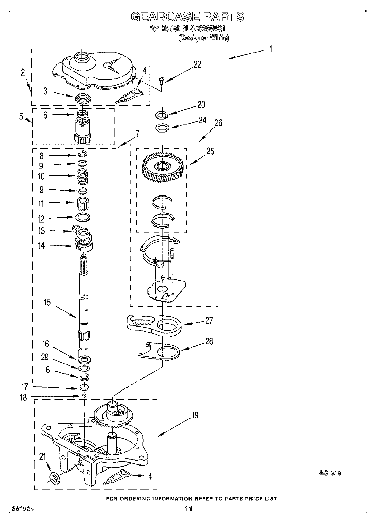 GEARCASE Diagram and Parts List for 3LSC8255EQ1  Whirlpool Washer