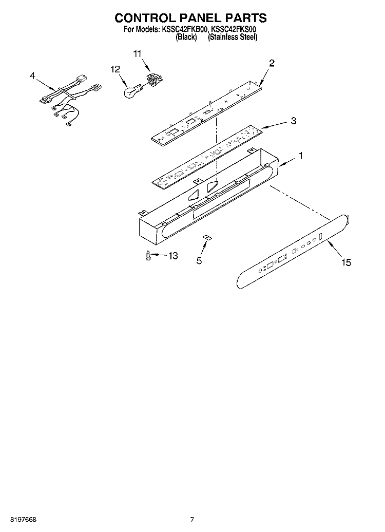 CONTROL PANEL Diagram and Parts List for KSSC42FKB00  KitchenAid Refrigerator