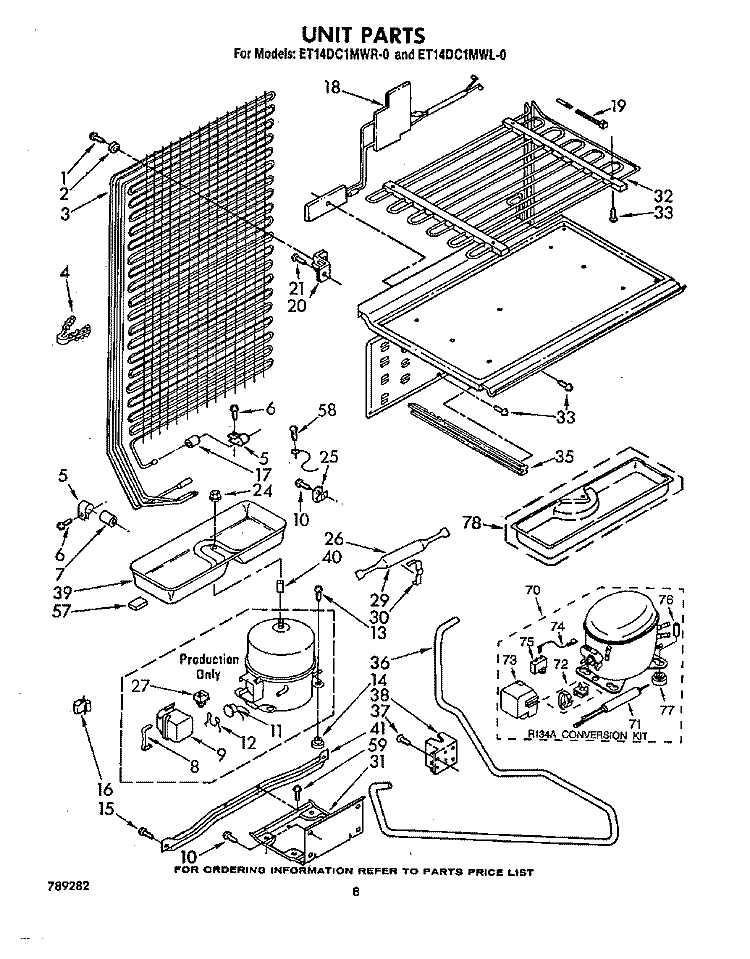 UNIT Diagram and Parts List for ET14DC1MWR0  Whirlpool Refrigerator