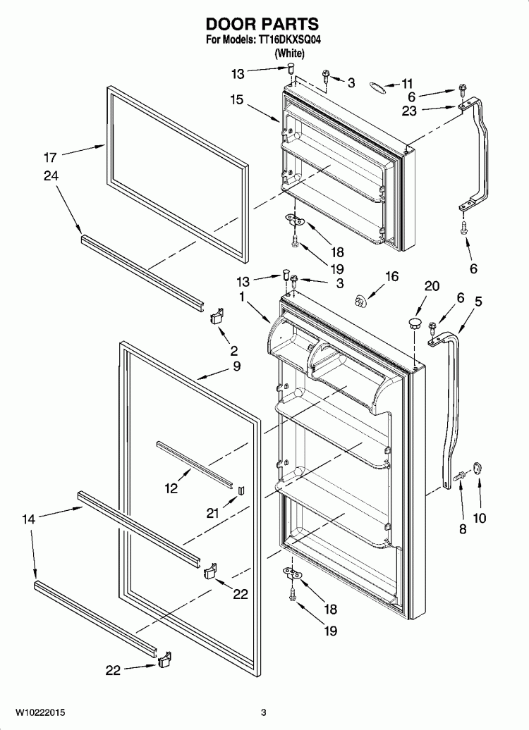 DOOR PARTS Diagram and Parts List for TT16DKXSQ04  Estate Refrigerator
