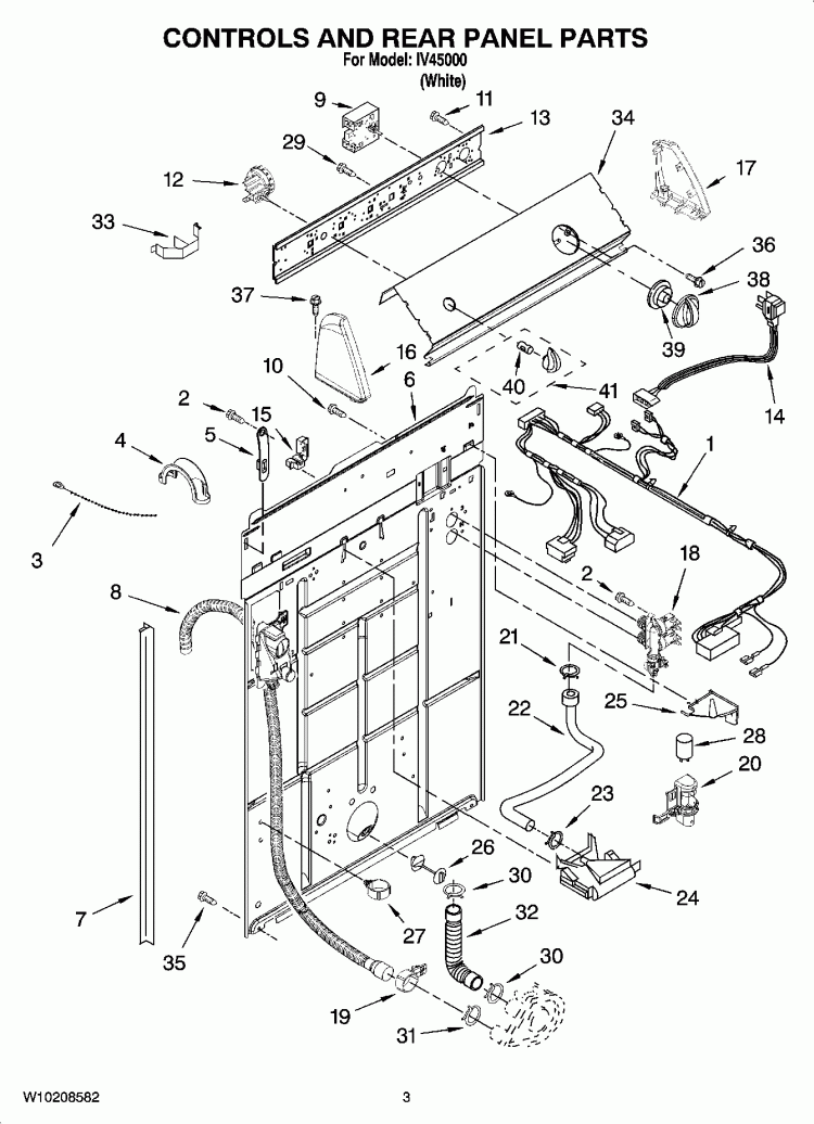 CONTROLS AND REAR PANEL PARTS Diagram and Parts List for IV45000  Inglis Washer