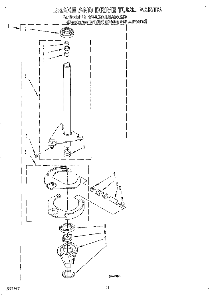 BRAKE AND DRIVE TUBE Diagram and Parts List for LSL9244EZ0  Whirlpool Washer