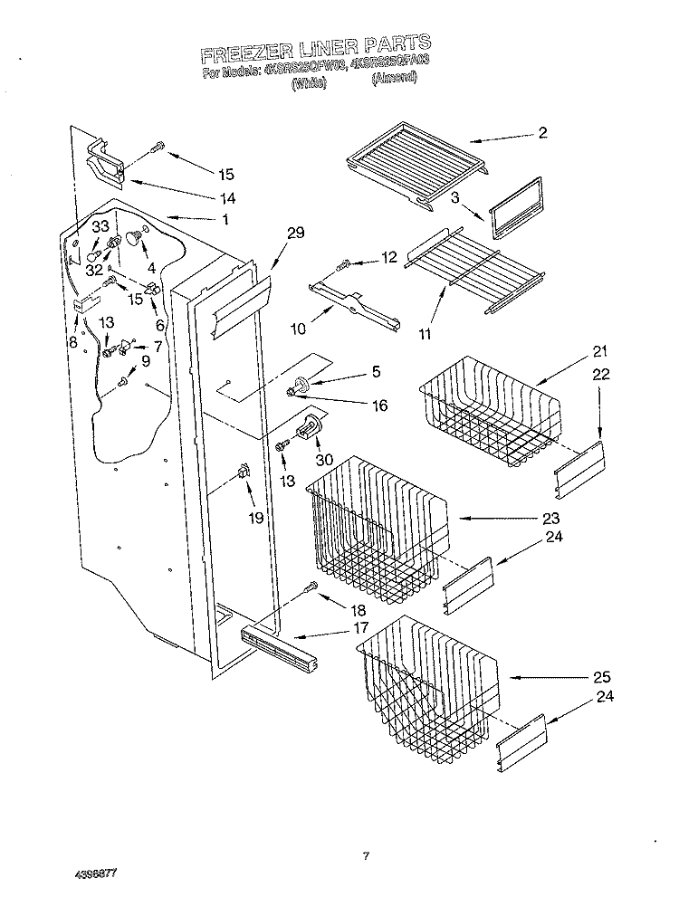 FREEZER LINER Diagram and Parts List for 4KSRS25QFW03  KitchenAid Refrigerator