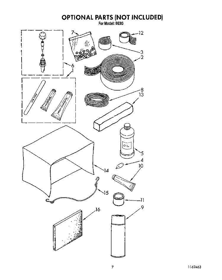 OPTIONAL Diagram and Parts List for BE93  Whirlpool Air Conditioner