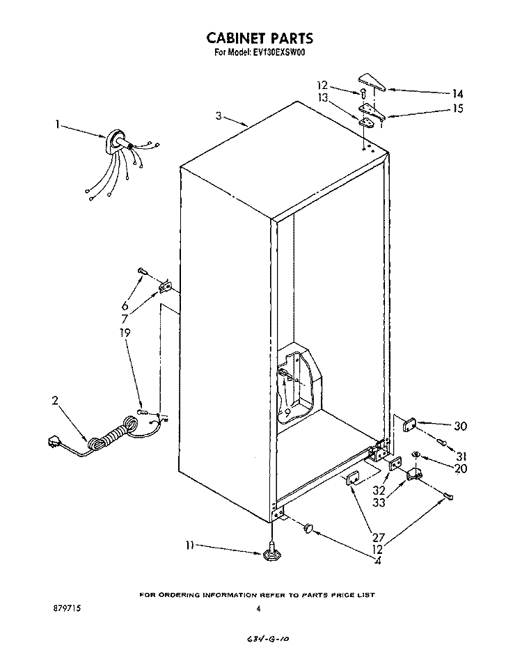 CABINET Diagram and Parts List for EV130EXSW00  Whirlpool Freezer
