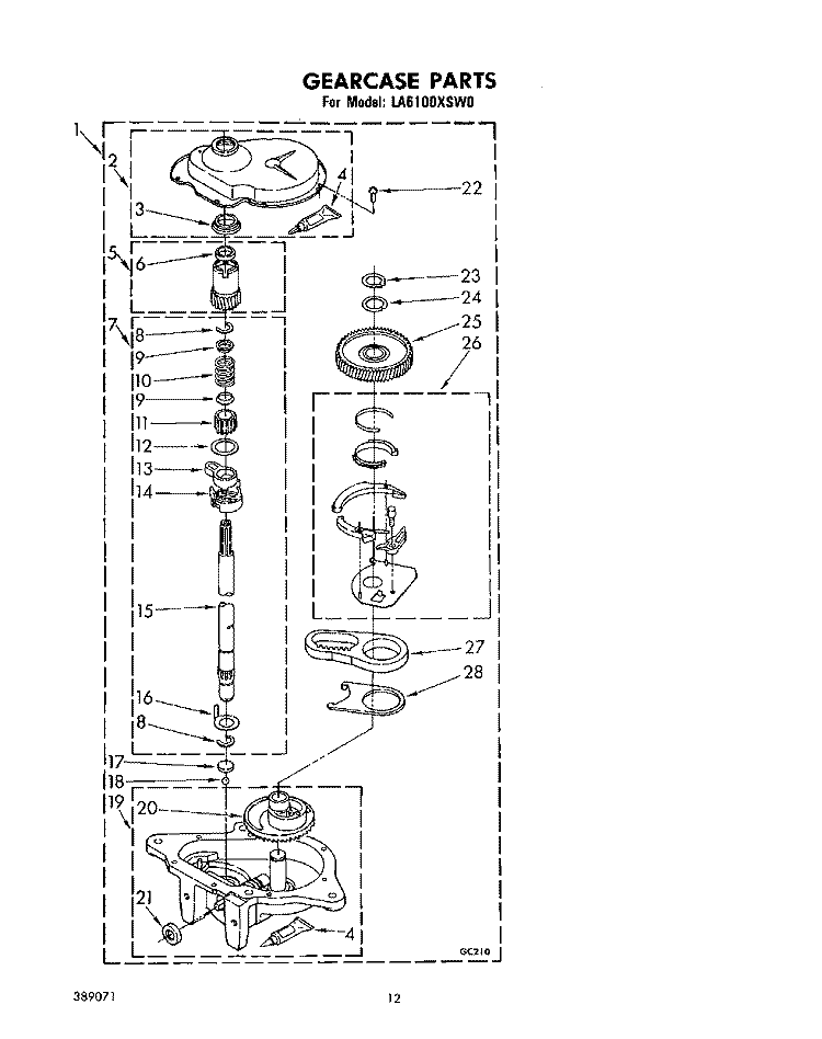 GEARCASE Diagram and Parts List for LA6100XSW0  Whirlpool Washer