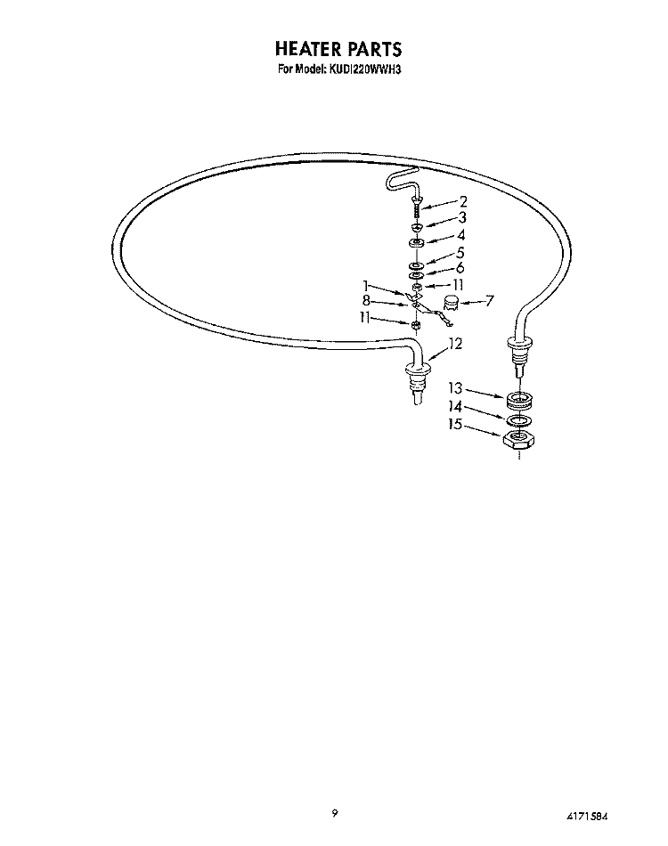 HEATER Diagram and Parts List for KUDI220WWH3  KitchenAid Dishwasher