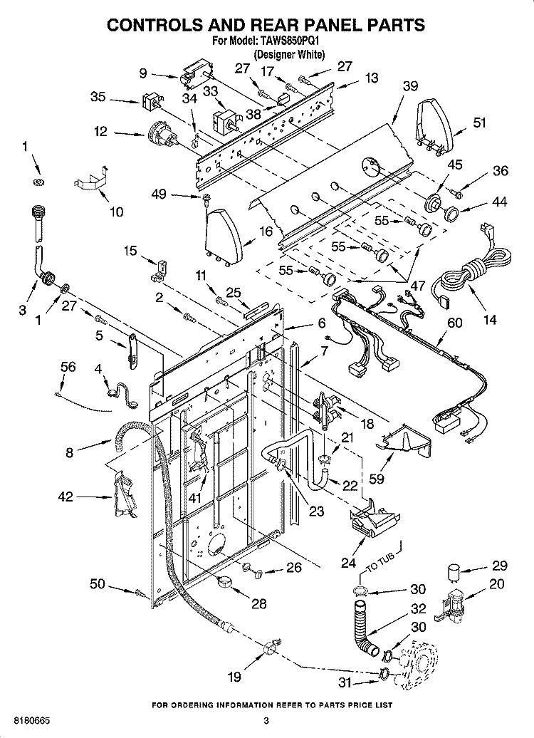 CONTROLS AND REAR PANEL PARTS Diagram and Parts List for TAWS850PQ1  Estate Washer
