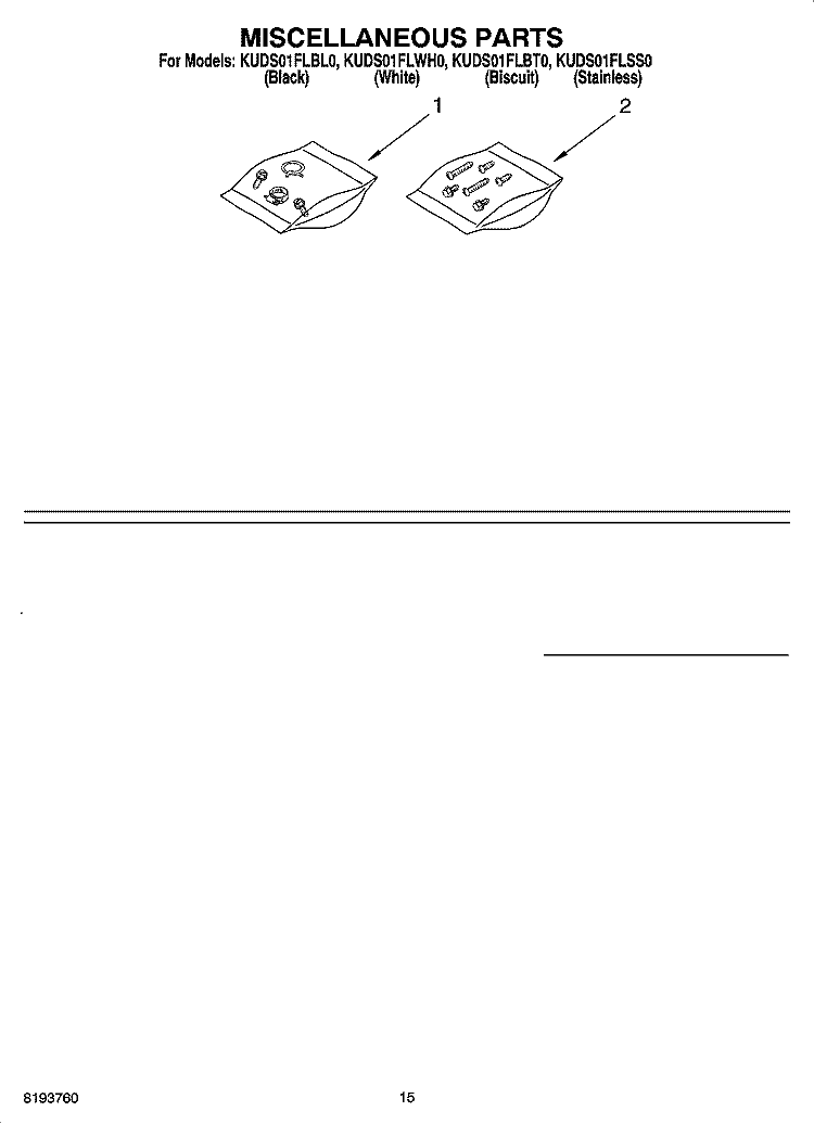 MISCELLANEOUS PARTS OPTIONAL PARTS (NOT INCLUDED) Diagram and Parts List for KUDS01FLWH0  KitchenAid Dishwasher