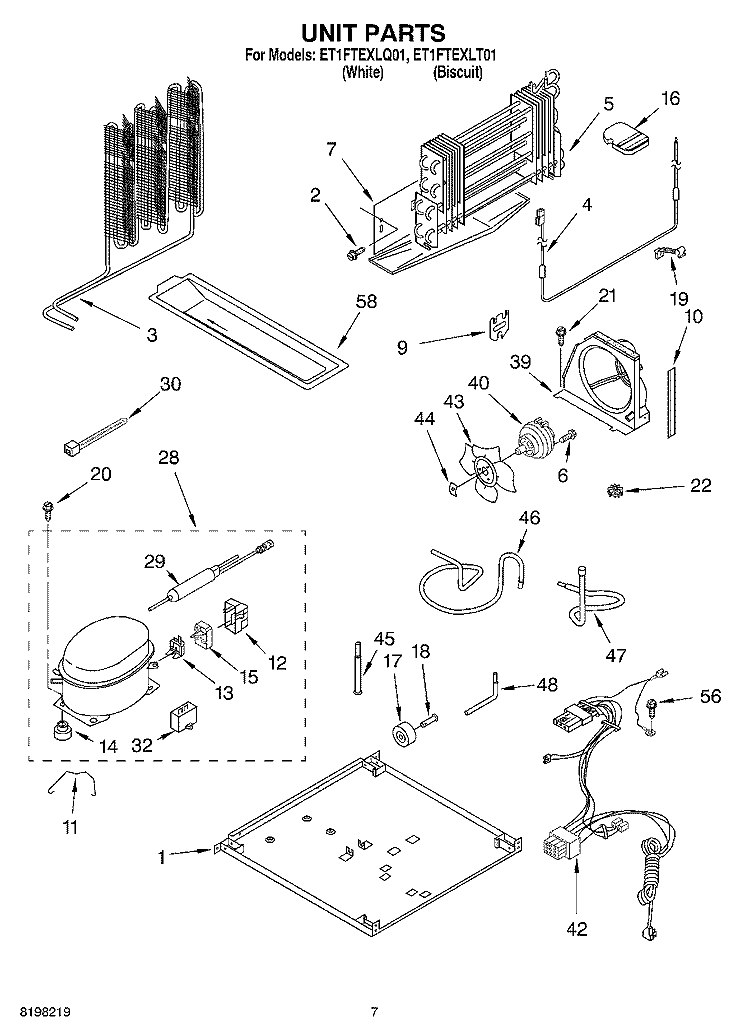 UNIT Diagram and Parts List for ET1FTEXLT01  Whirlpool Refrigerator