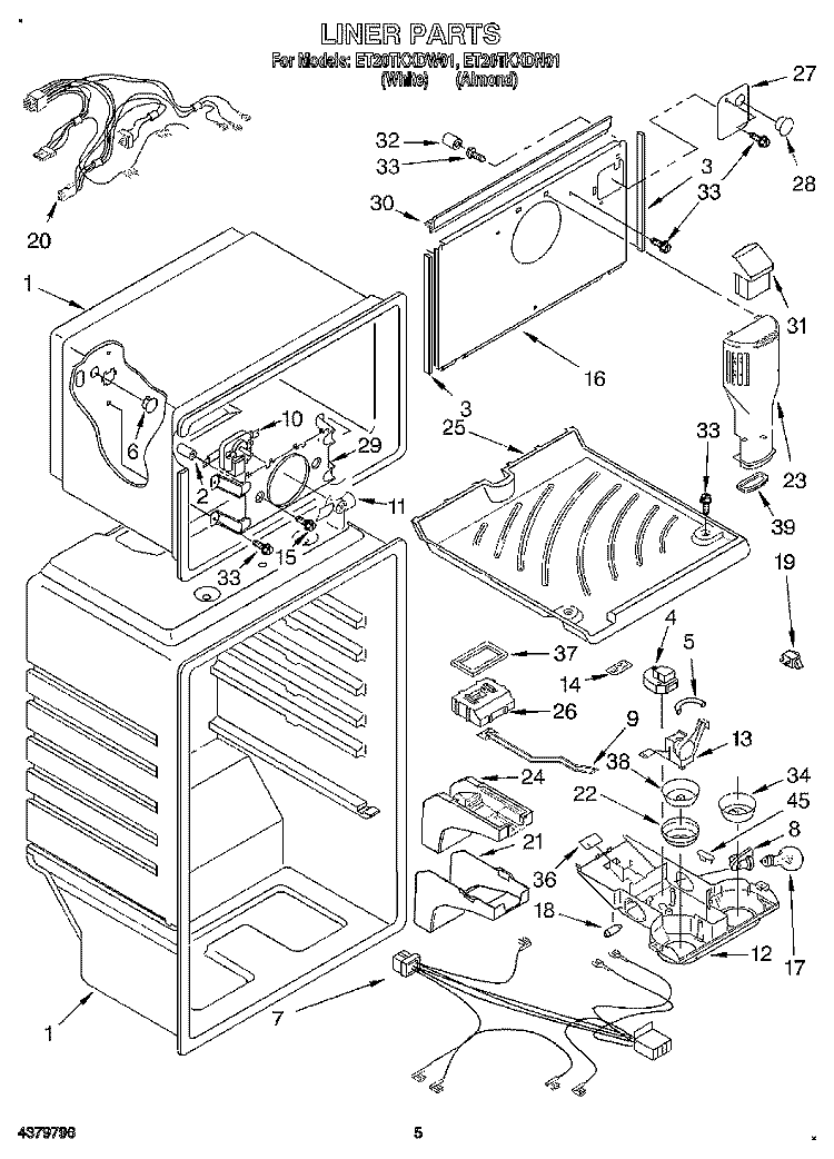 LINER Diagram and Parts List for ET20TKXDN01  Whirlpool Refrigerator