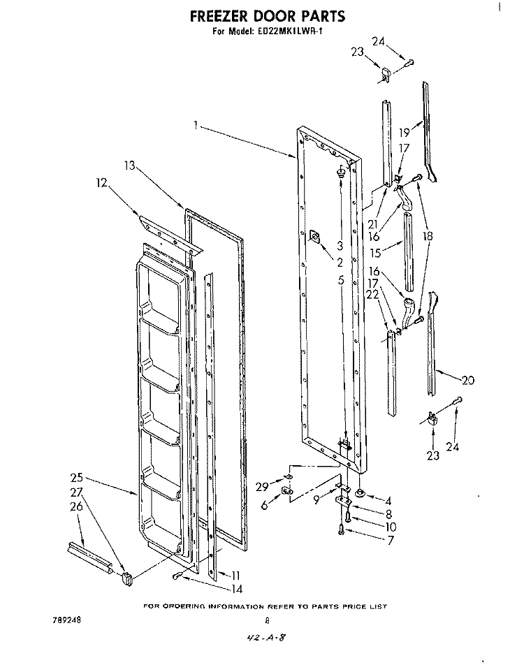 FREEZER DOOR Diagram and Parts List for ED22MK1LWR1  Whirlpool Refrigerator