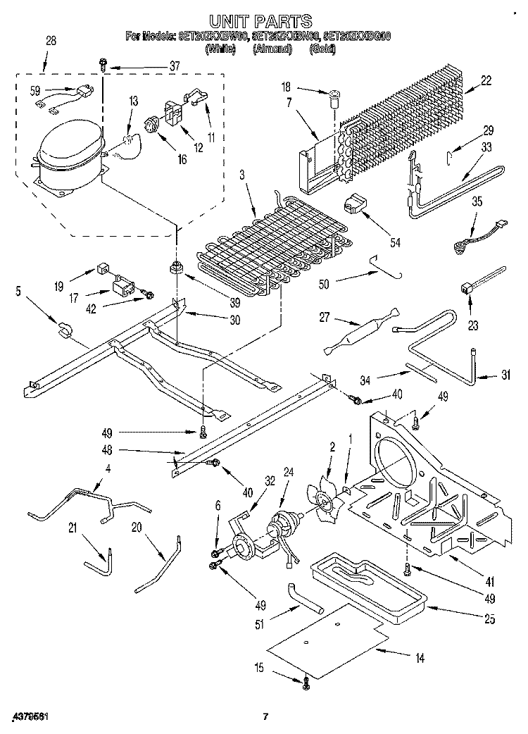 UNIT Diagram and Parts List for 8ET20ZKXBG00  Whirlpool Refrigerator