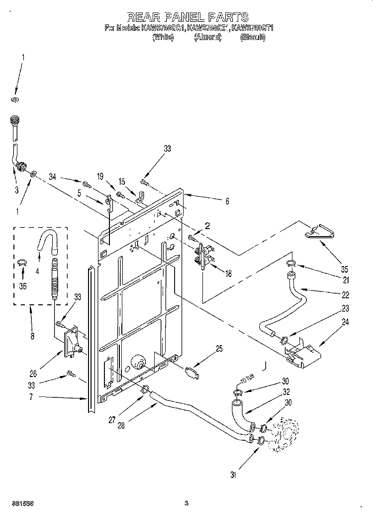 REAR PANEL Diagram and Parts List for KAWS750GQ1  KitchenAid Washer