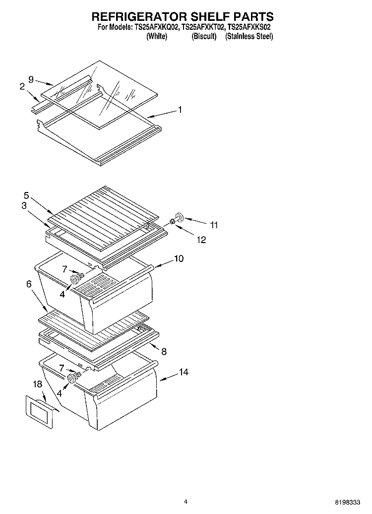 REFRIGERATOR SHELF PARTS Diagram and Parts List for TS25AFXKT02  Estate Refrigerator