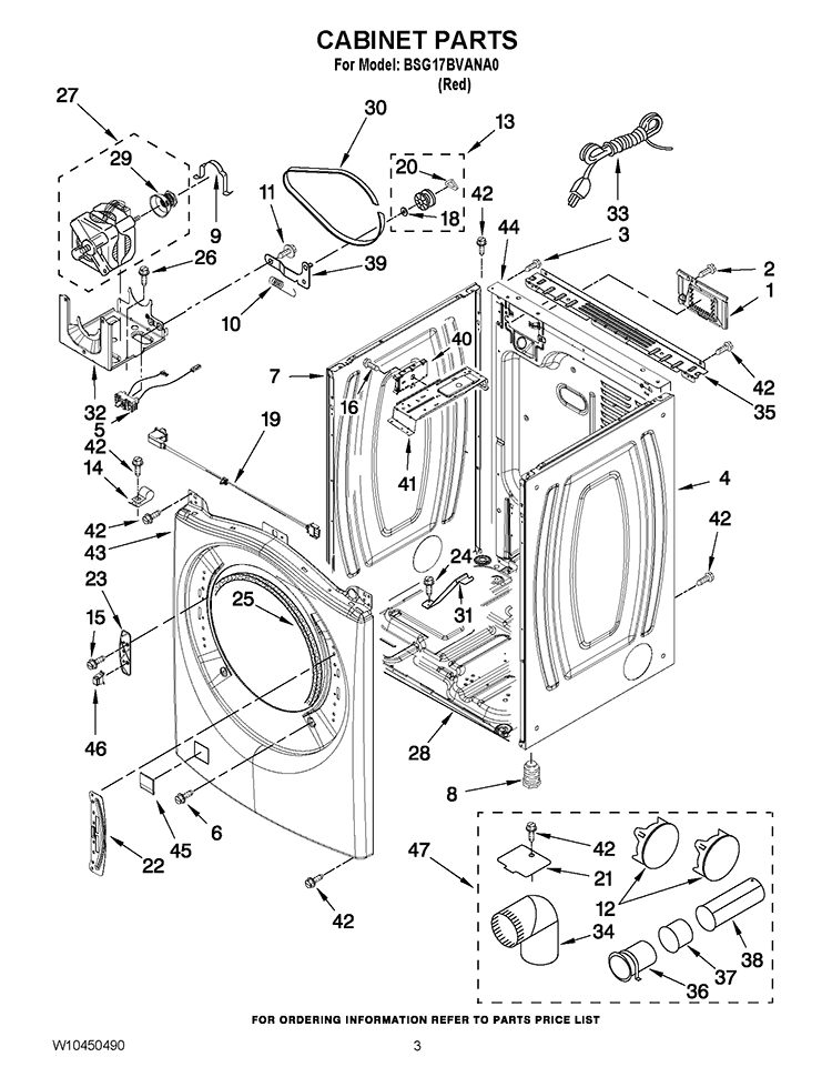CABINET PARTS Diagram and Parts List for BSG17BVANA0  Whirlpool Dryer