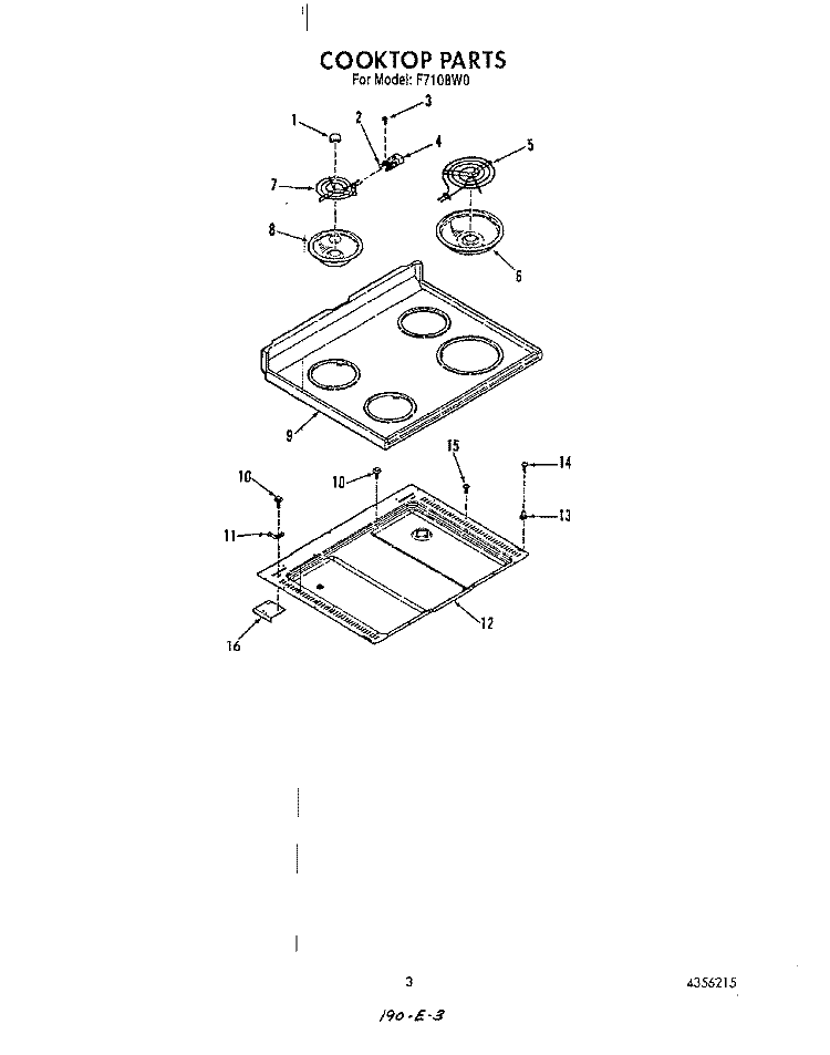 COOK TOP Diagram and Parts List for F7108^0  Whirlpool Range