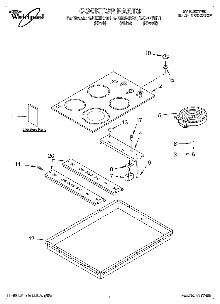 SECTION Diagram and Parts List for GJC3034HT1  Whirlpool Cooktop