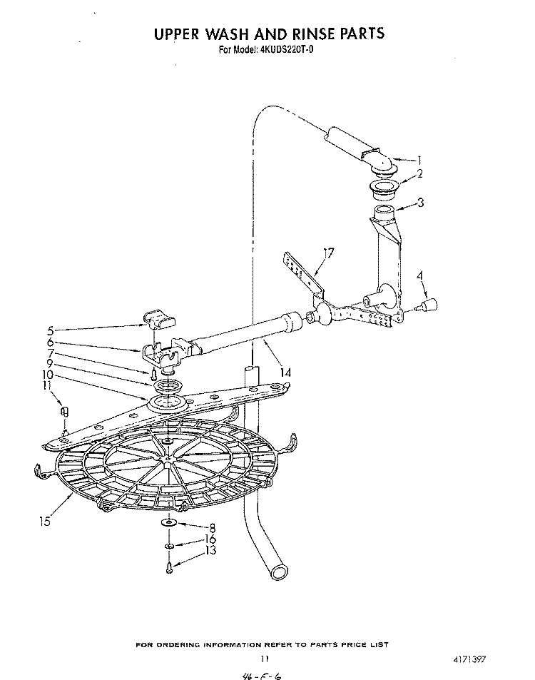 UPPER WASH AND RINSE Diagram and Parts List for 4KUDS220T0  KitchenAid Dishwasher
