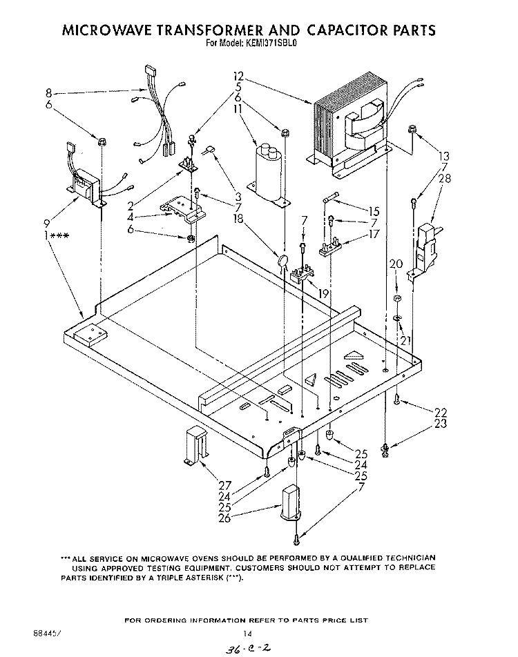 MICROWAVE TRANSFORMER AND CAPACITOR Diagram and Parts List for KEMI371SBL0  KitchenAid Microwave Oven Combo