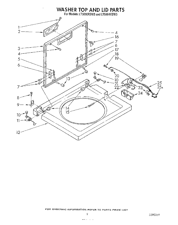 WASHER TOP AND LID Diagram and Parts List for LT5000XSW3  Whirlpool Washer Dryer Combo