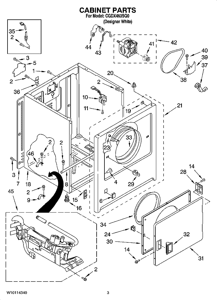 CABINET PARTS Diagram and Parts List for CGDX463SQ0  Crosley Dryer