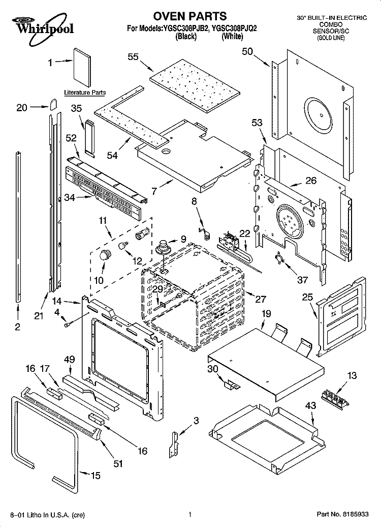 OVEN PARTS Diagram and Parts List for YGSC308PJB2  Whirlpool Microwave Oven Combo