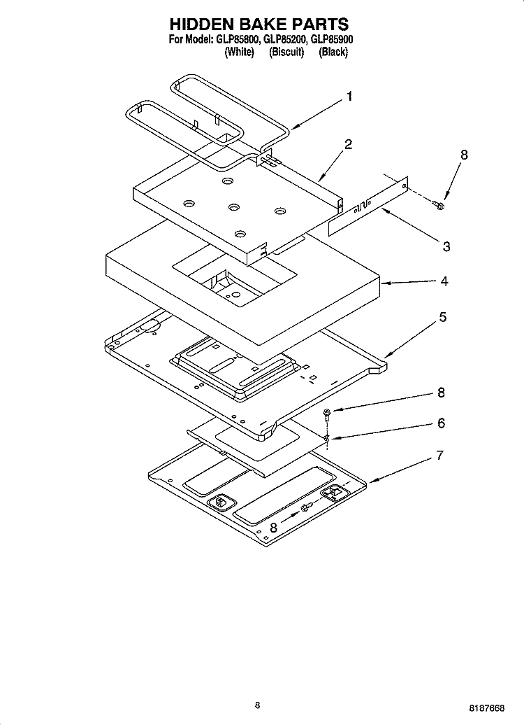 HIDDEN BAKE PARTS, MISCELLANEOUS PARTS Diagram and Parts List for GLP85200  Whirlpool Range