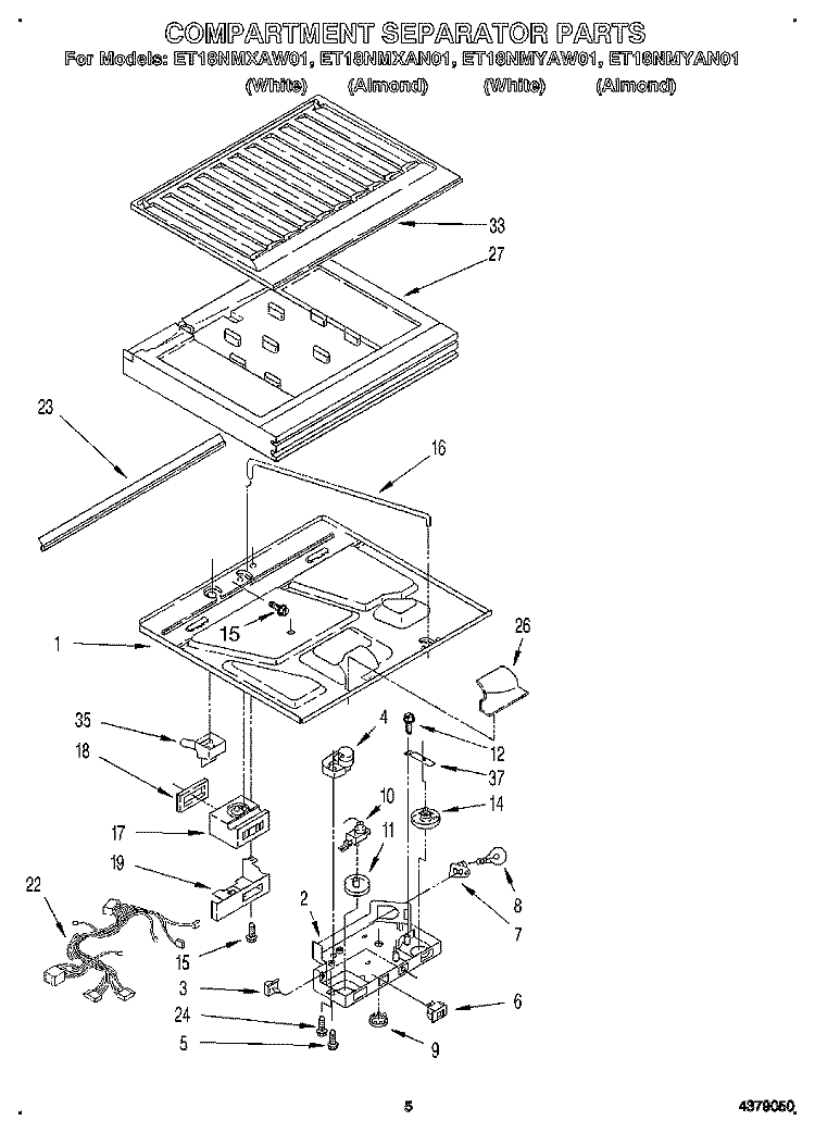 COMPARTMENT SEPARATOR Diagram and Parts List for ET18NMYAN01  Whirlpool Refrigerator