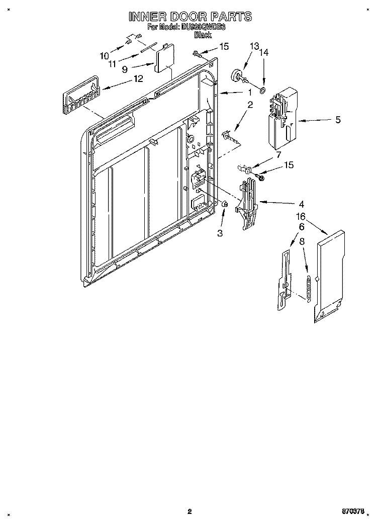 INNER DOOR Diagram and Parts List for DU920QWDB3  Whirlpool Dishwasher