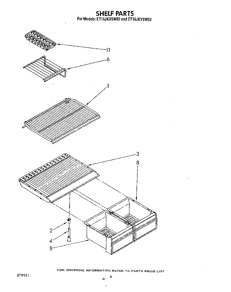 SHELF Diagram and Parts List for ET16JKYSN02  Whirlpool Refrigerator
