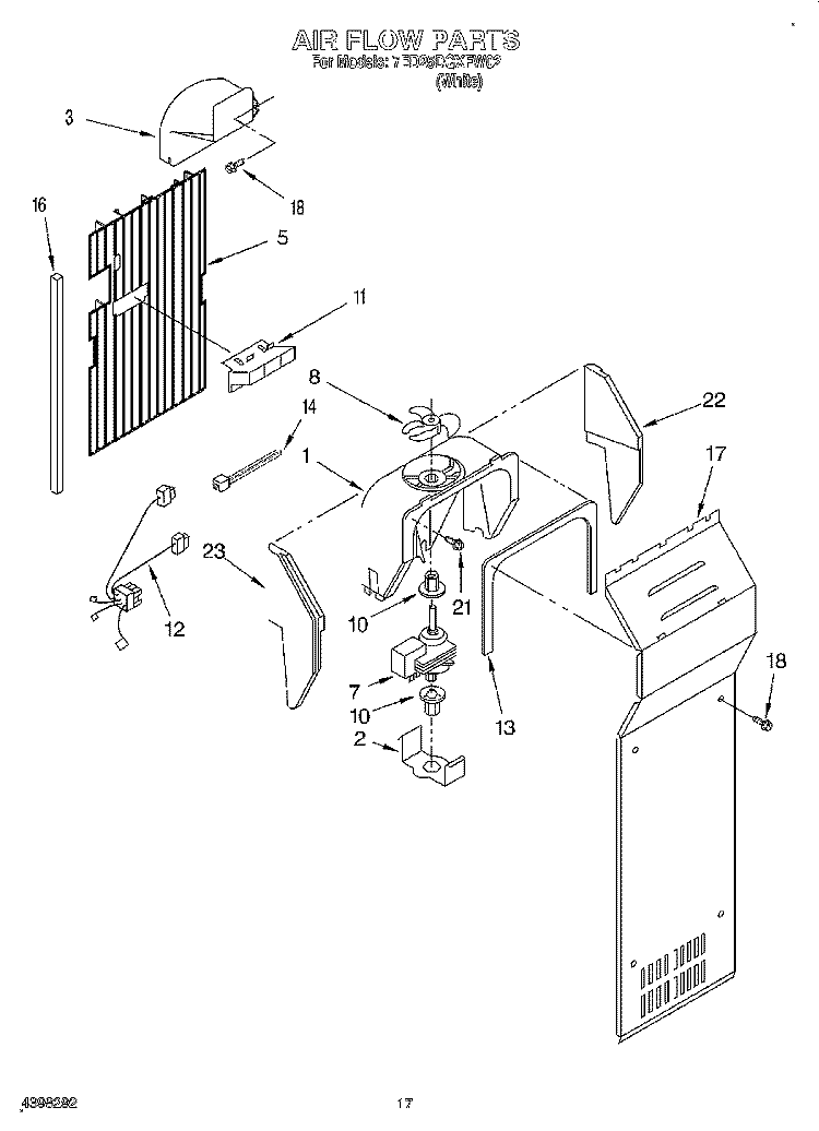 AIR FLOW Diagram and Parts List for 7ED25DQXFW02  Whirlpool Refrigerator