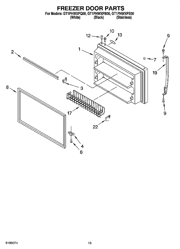 FREEZER DOOR PARTS Diagram and Parts List for GT1PHWXPS00  Whirlpool Refrigerator