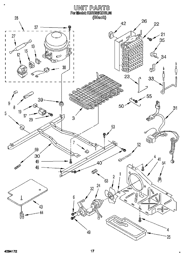 UNIT Diagram and Parts List for KSRB25QDBL01  KitchenAid Refrigerator